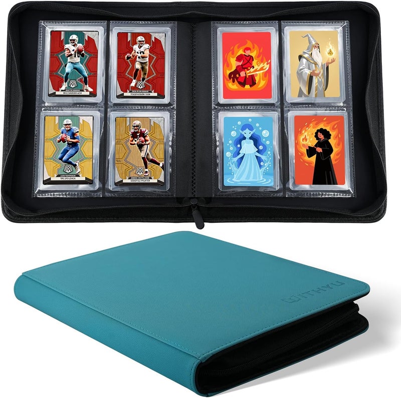 WITHYU Top Loader Binder 4 Pocket for 3"x4" Rigid Cards, 128 Pockets Collectible Card Album with Ringless Design, Trading Card Binder for TCG, MTG, Sports Cards (Aqua Blue) - Image 1